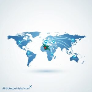 “Global airline network showing Bangladesh to Europe flight ticket routes from Dhaka”